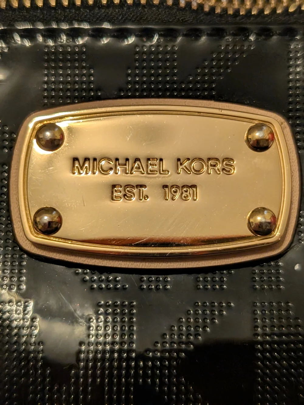 Michael Kors Black Patent Shoulder Bag with Gold Hardware